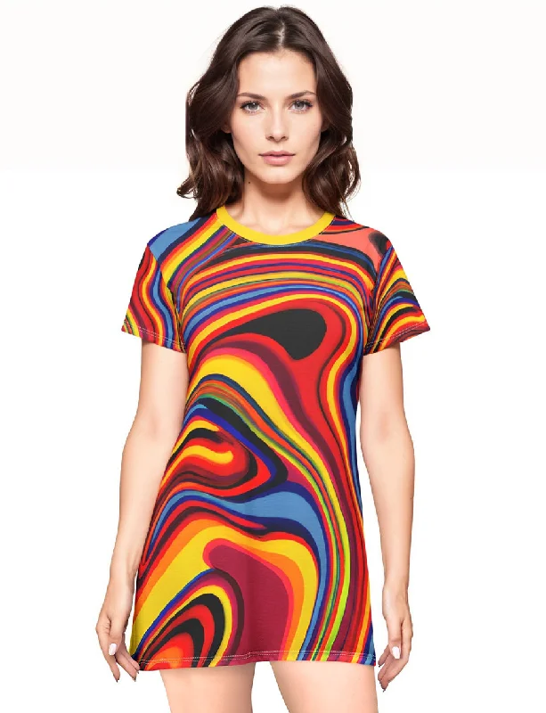 Retro Swirl T-Shirt Dress Embroidered Appliqued Beaded