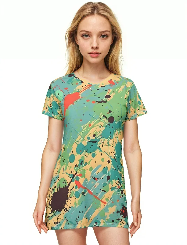 Sea Sand Splash T-Shirt Dress Polka Dot Checkered Tartan
