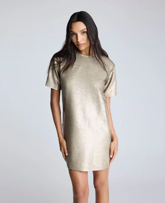Sequin T-Shirt Shift Dress Spandex Blend Rayon Blend Denim Blend
