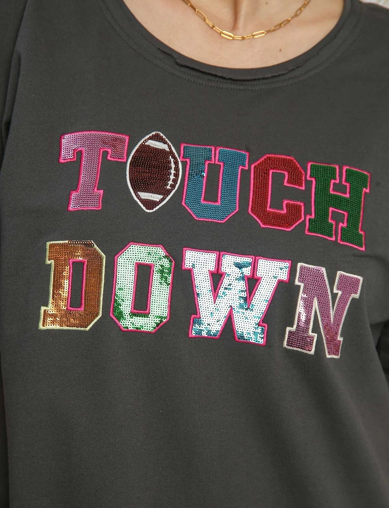 Sequin Touchdown T-Shirt Charcoal Dress Anti-Pilling Machine Wash Handmade