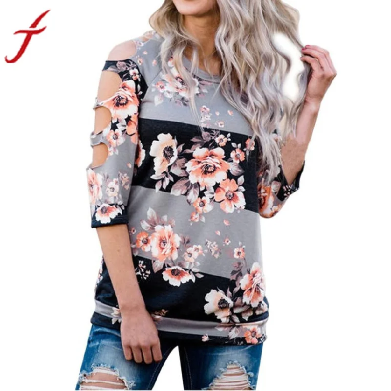 Sexy Hole T-shirt Women Off Shoulder Shirt Casual Loose Tops Ladies Floral Printing Multicolor 2017 Hot Summer Shirt Femme Sequined Glittery Shiny Sexy Hole T-shirt Women Off Shoulder Shirt Casual Loose Tops Ladies Floral Printing Multicolor 2017 Hot Summer Shirt Femme Sequined Glittery Shiny