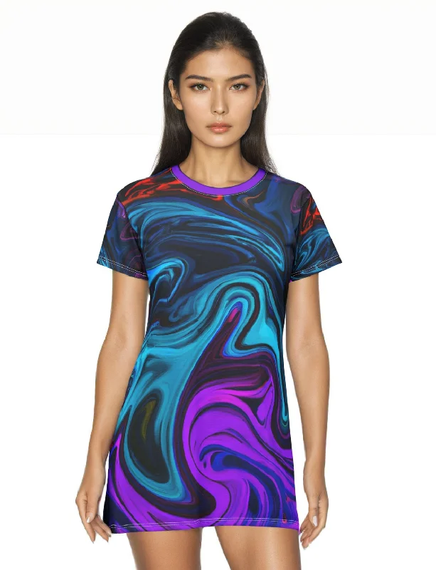 Stormy Night T-Shirt Dress Mesh Blend Leather Blend Suede Blend