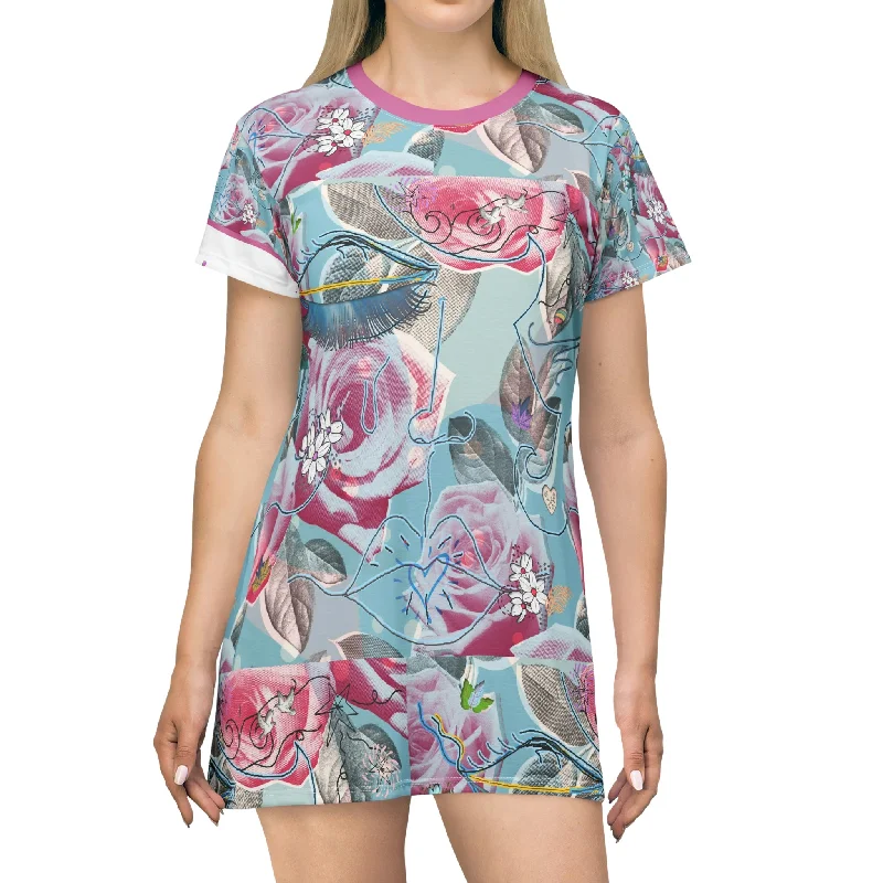 T-Shirt Dress (AOP) AMBER JANE Front Pockets Side Pockets Patch Pockets
