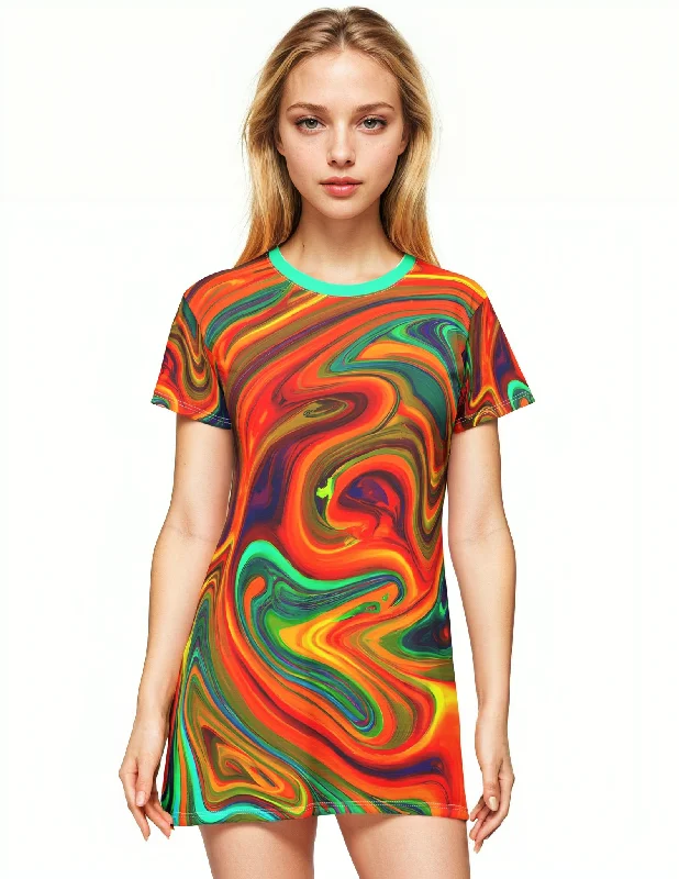 Trippy Orange T-Shirt Dress Layered Multi-layer Single Layer
