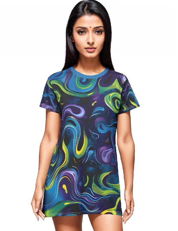 Turquoise Mystery T-Shirt Dress Ribbed T-Shirt High Neck Heavyweight