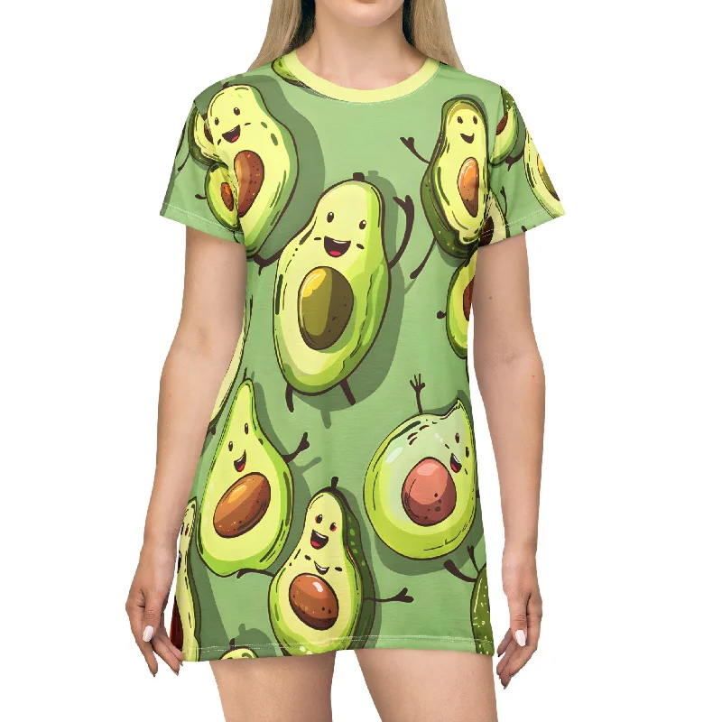 Women's Playful Avocado Jig T-Shirt Dress Hooded Caped Shawl Collar