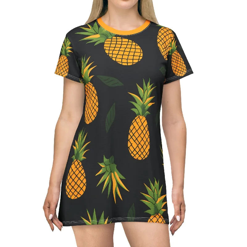 Women's Summer Pineapple Print T-Shirt Dress Anti-Pilling Machine Wash Handmade