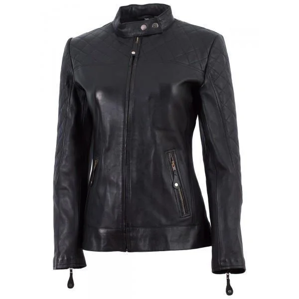 Women's Super Cafe Racer Black Ladies Leather Jacket (Best Selling) Appliqued Jacket Beaded Jacket Sequined Jacket