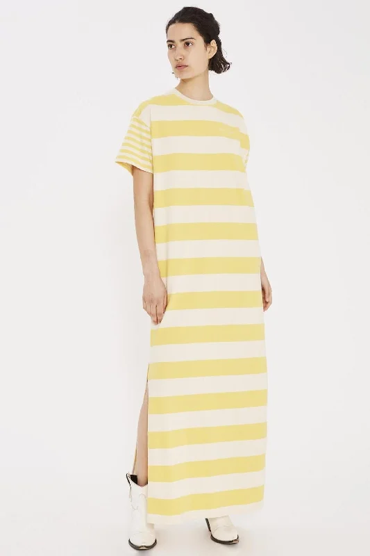 Yellow Sunshine Striped T-Shirt Dress Mesh Blend Leather Blend Suede Blend