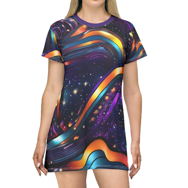 Dreamstate Cyber Nova - T-Shirt Dress (AOP) Solid Print Embellished