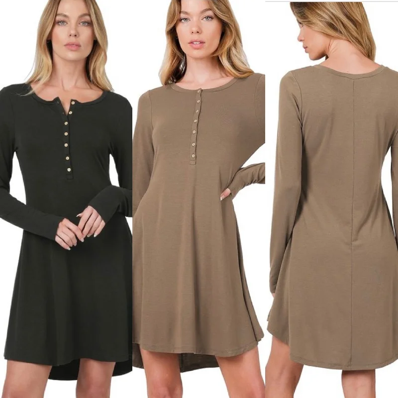 Long Sleeve Button T-Shirt Dresses Spandex Blend Rayon Blend Denim Blend