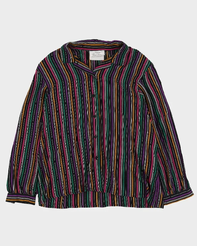 00s Black With Purple Stripes Blouse - L Backless Summer Blouse