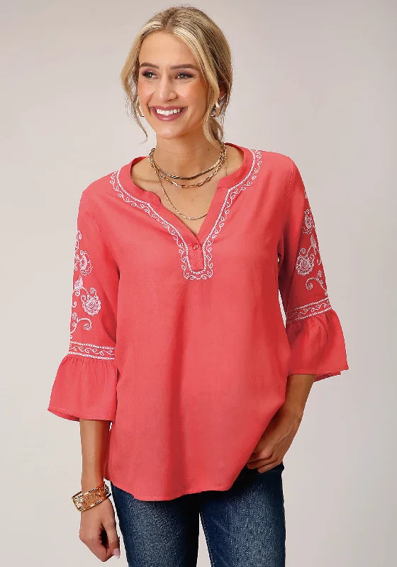 WOMENS LONG SLEEVE RAYON CHALLIS PEASANT TOP BLOUSE Drape Neck Blouse