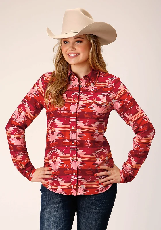 WOMENS LONG SLEEVE RAYON AZTEC PRINT WESTERN BLOUSE Elegant Peplum Blouse