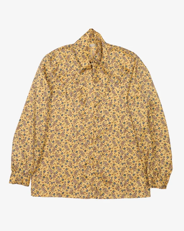 1980s yellow paisley patterned blouse - S Delicate Pleat Blouse