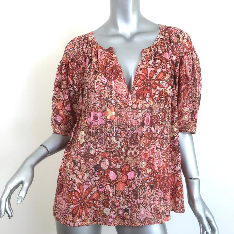 A.L.C Julianna Blouse Pink Floral Print Cotton-Silk Size 4 Short Sleeve Top Feminine Puff Blouse