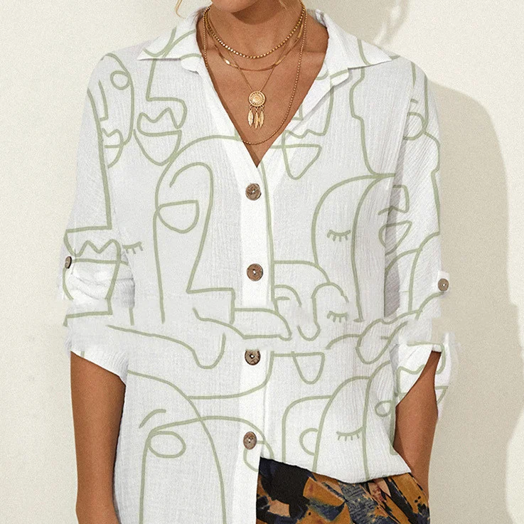 Abstract Print Long Sleeve Blouse Side Tie Blouse