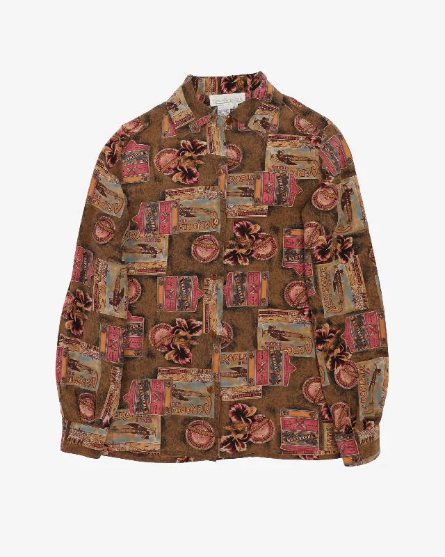 Advertising patterned silk blouse - S Versatile Layering Blouse