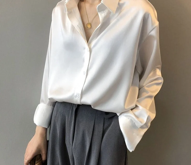 Button Up Satin Silk Shirt Vintage Blouse Women White Lady Long Sleeves Female Loose Street Shirts Floral Print Blouse Button Up Satin Silk Shirt Vintage Blouse Women White Lady Long Sleeves Female Loose Street Shirts Floral Print Blouse