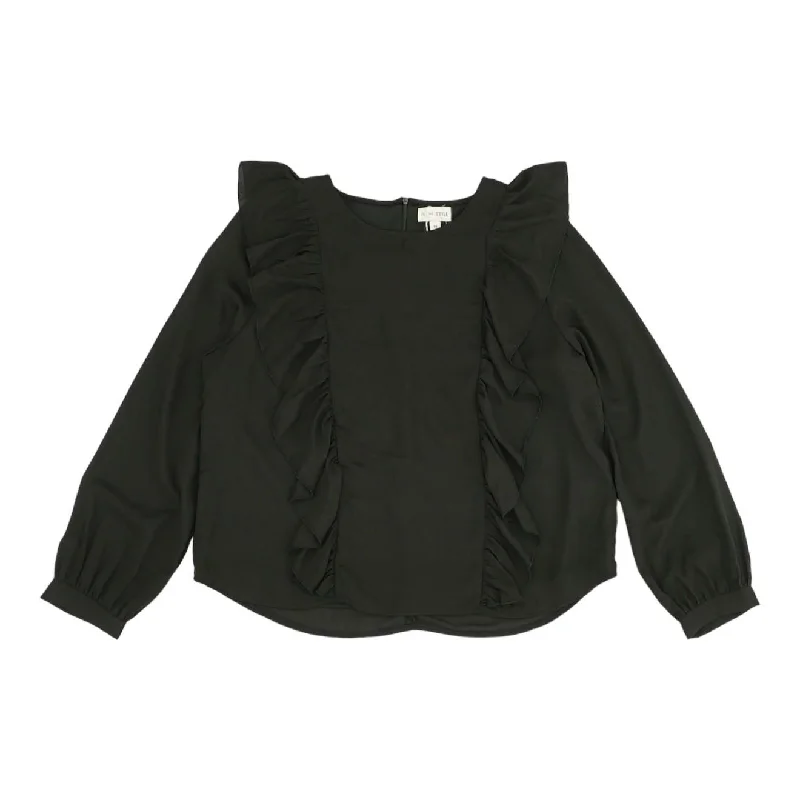 Black Solid Long Sleeve Blouse Peter Pan Blouse