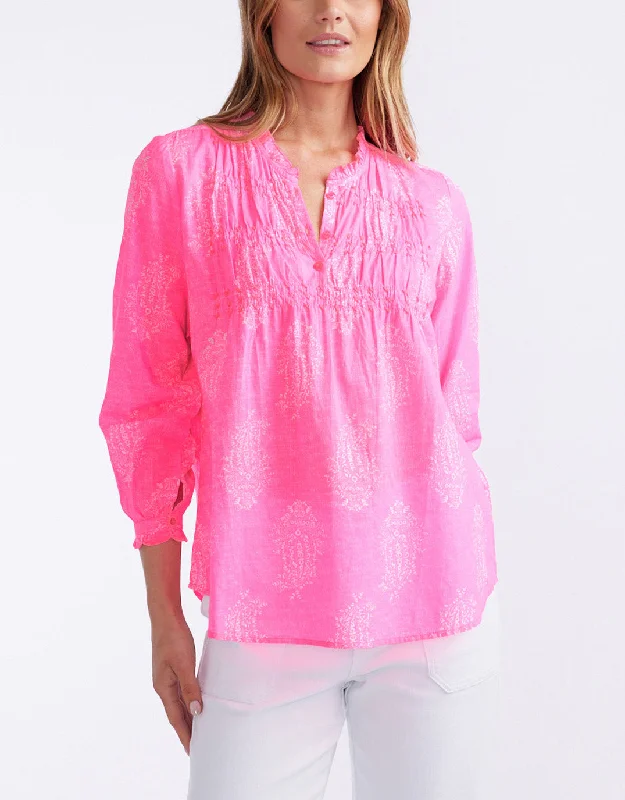 Charlie Cotton Blouse - Shrine Pink Chic Square Blouse