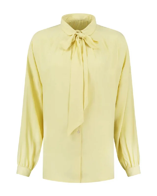 Bow Blouse Yellow Elegant Silk Blouse