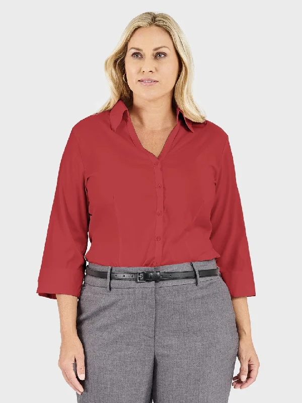 Ladies' Perfect Blouse Three Quarter Sleeve - Sunset Red Satin Long Blouse