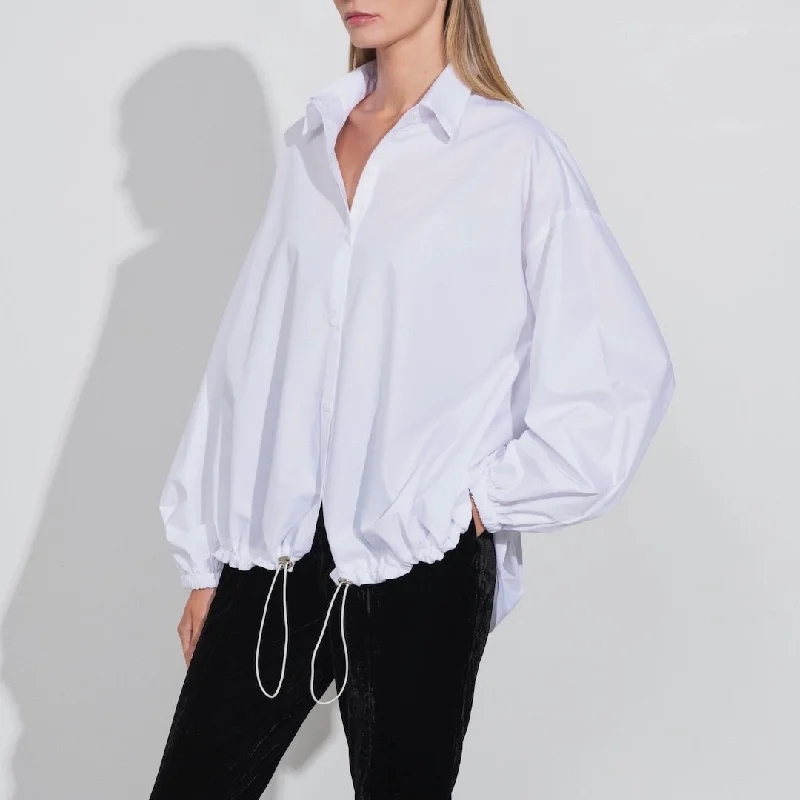 Cotton Blend Long Sleeve Blouse, White Peter Pan Collar Blouse