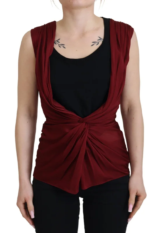 Dolce & Gabbana Bordeaux Silk Blend Top Blouse Modern Oversized Blouse