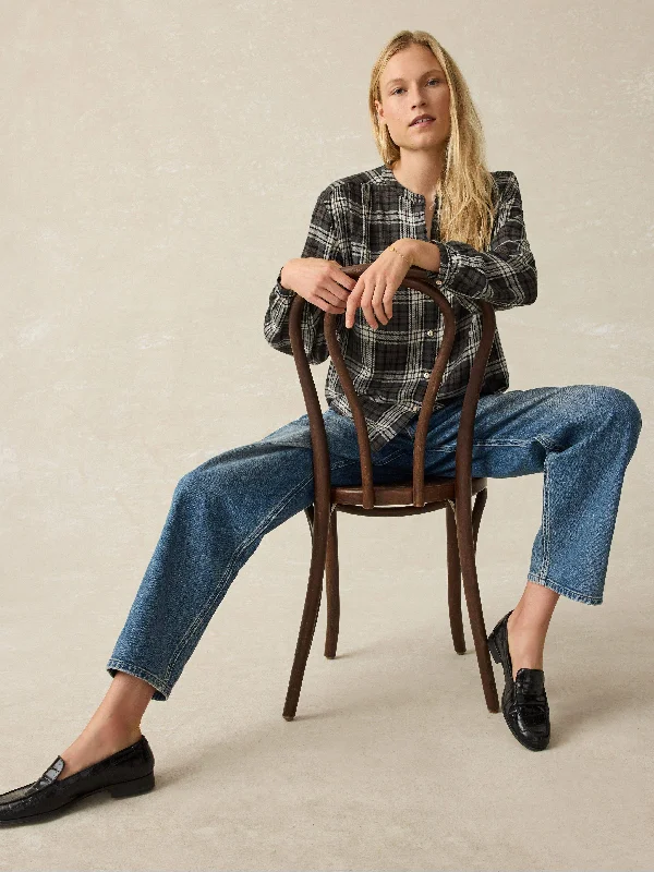 Drift Blouse - Timberwood Plaid Soft Satin Blouse