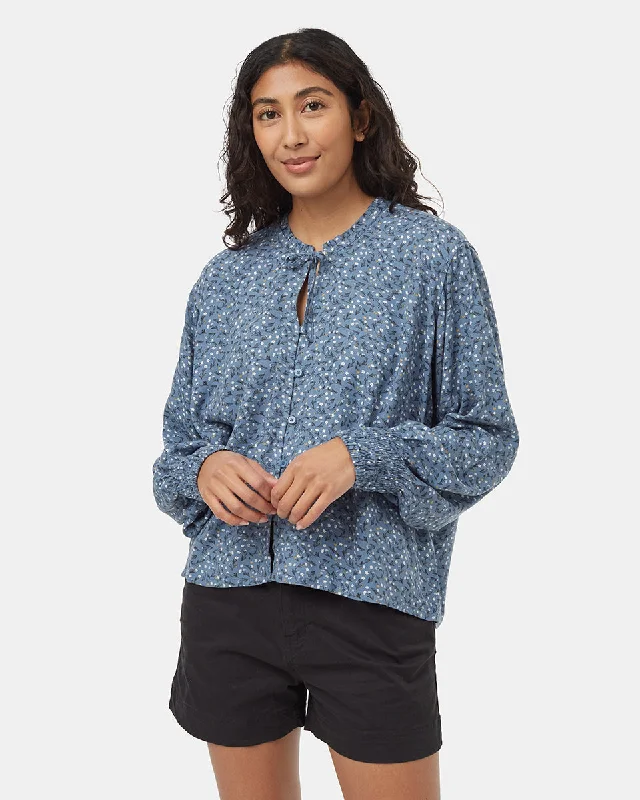 EcoWoven Crepe Smocked Blouse Casual Relaxed Blouse