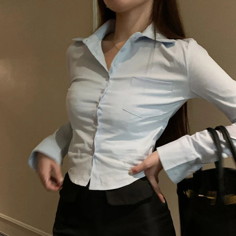 Elegant Korean Women's Slim Blouse Chic Square Blouse