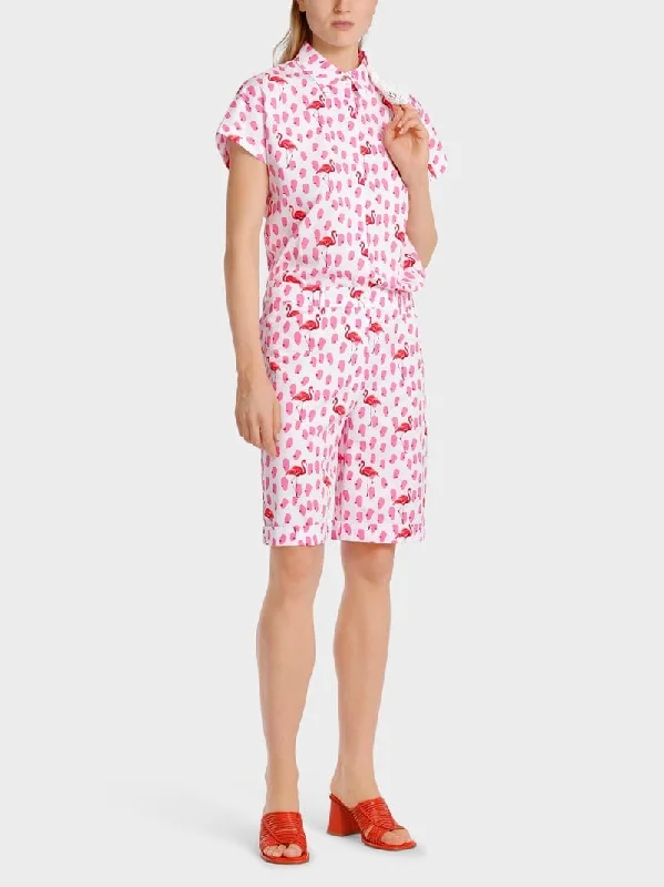 Flamingo Short Sleeve Blouse Versatile Layering Blouse