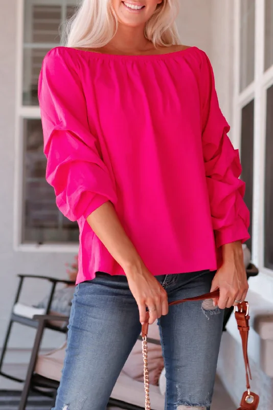 Gathered Detail Off-Shoulder Blouse Floral Chiffon Blouse