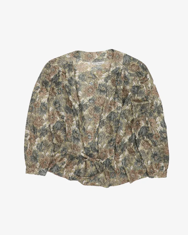 Green floral tie-front lace blouse - M Playful Puff Blouse