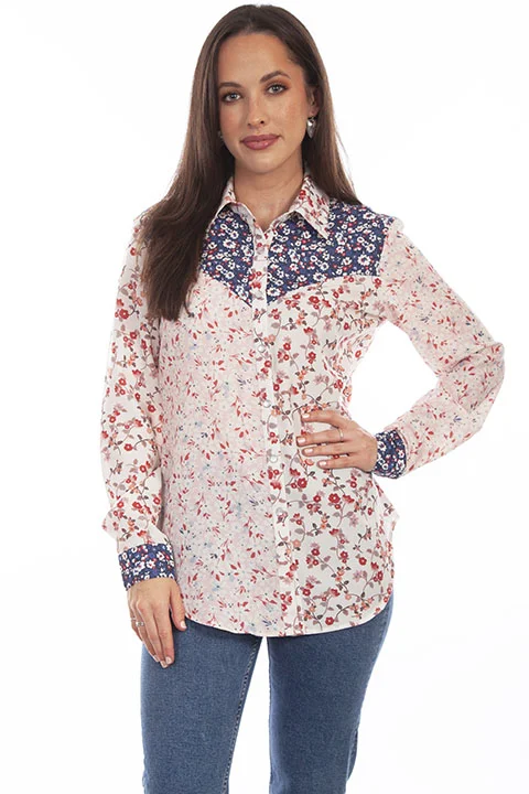 Scully Leathers Women's Floral Vintage Blouse Floral Chiffon Blouse