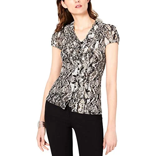 INC Ruffled Printed Blouse Drape Neck Blouse