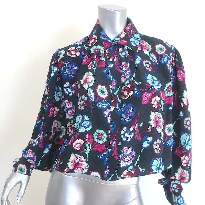 Isabel Marant Valentine Cropped Blouse Floral Print Silk Size 38 Long Sleeve Top Peter Pan Collar Blouse Isabel Marant Valentine Cropped Blouse Floral Print Silk Size 38 Long Sleeve Top Peter Pan Collar Blouse