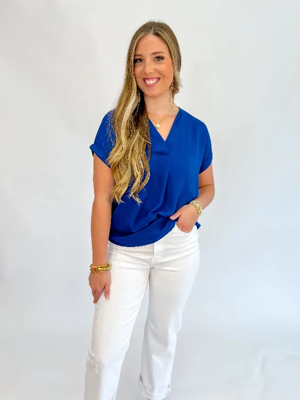 [Jess Lea] Whitney Woven Blouse-Navy Pleated Collar Blouse