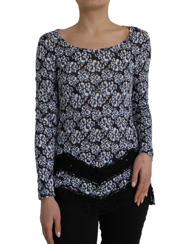 Just Cavalli Blue Floral Lace Long Sleeves Top Underwear Blouse Elegant Peplum Blouse Just Cavalli Blue Floral Lace Long Sleeves Top Underwear Blouse Elegant Peplum Blouse