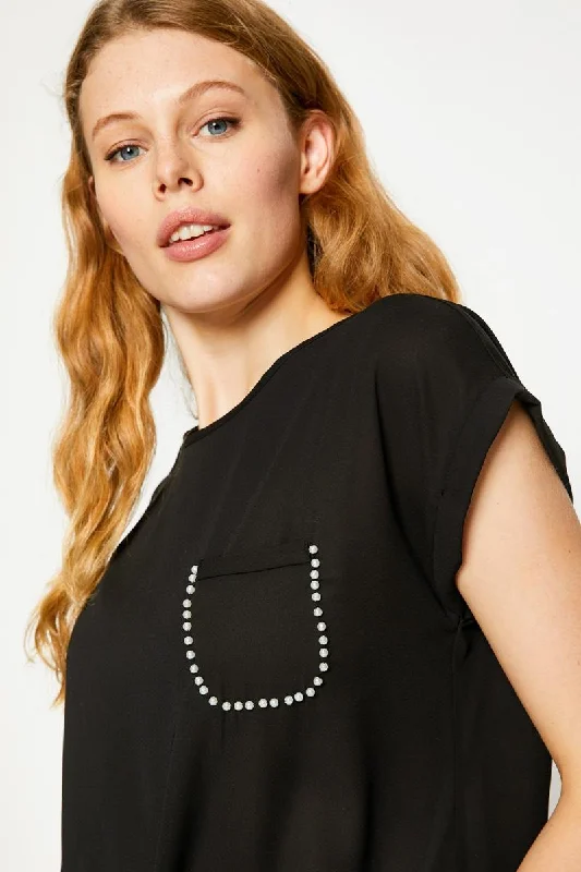 Women Black Bike Collar Blouse Feminine Tie Blouse