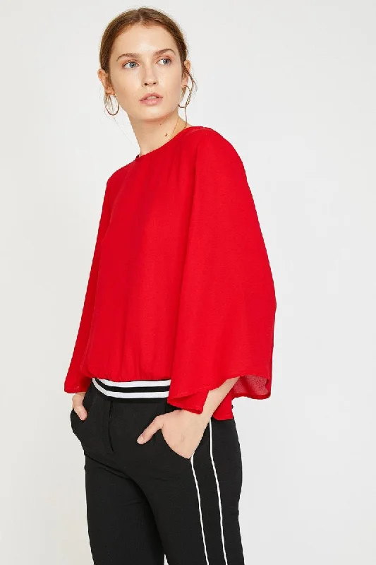 Women Red Blouse Airy Cotton Blouse