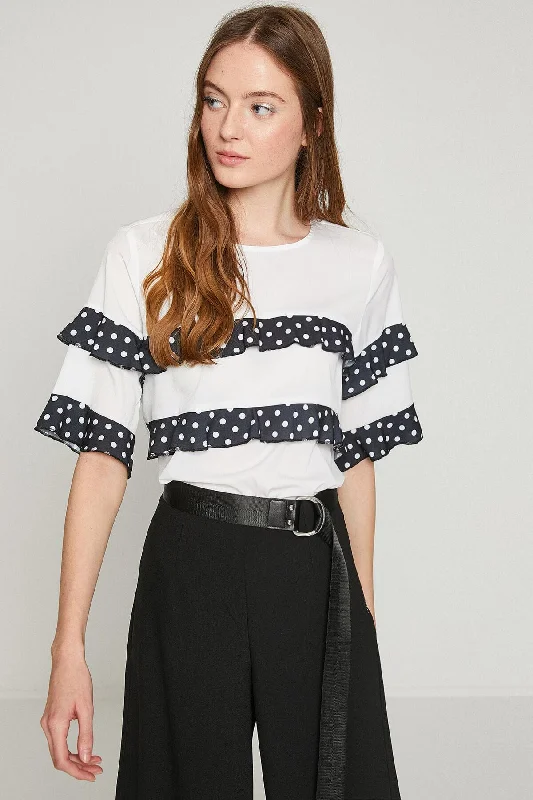 Women White Bike Collar Blouse Feminine Puff Blouse