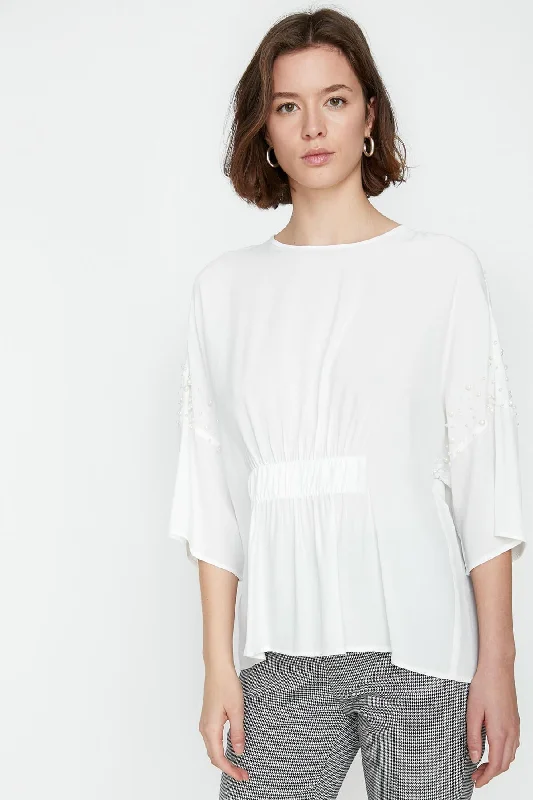 Women White Blouse Subtle Shimmer Blouse