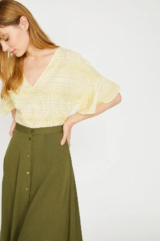 Women Yellow Blouse Silky Tunic Blouse