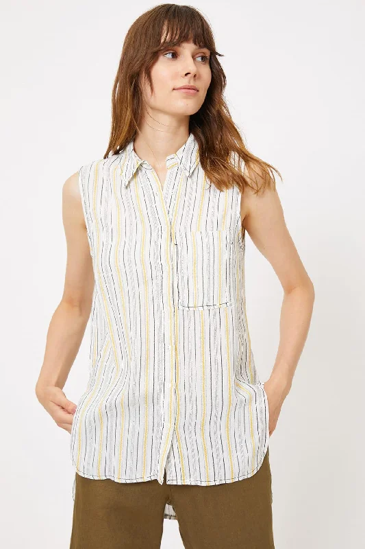 Women Yellow Striped Blouse Wrap Front Blouse
