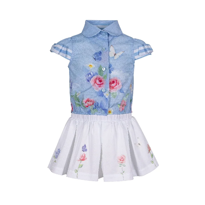 LAPIN HOUSE - Floral Blouse Set - Blue Balloon Sleeve Blouse