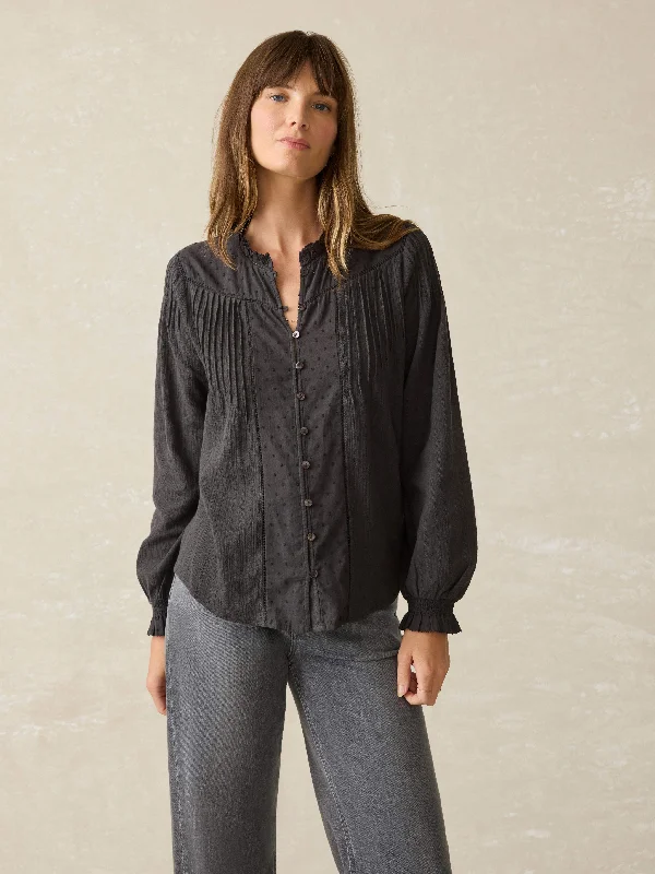 Lily Blouse - Washed Black Ruched Sleeve Blouse