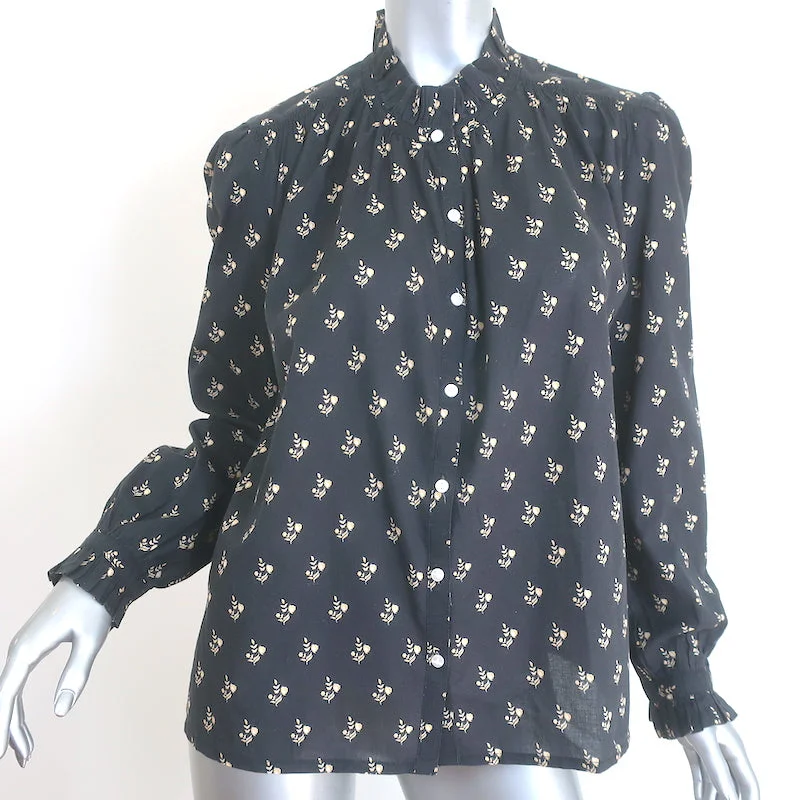 M.A.B.E. Lola Long Sleeve Top Blouse Washed Black Floral Print Size Extra Small Classic White Blouse