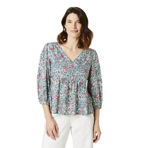 Maine Womens/Ladies Paisley Button Front Long-Sleeved Blouse Lightweight Tunic Blouse